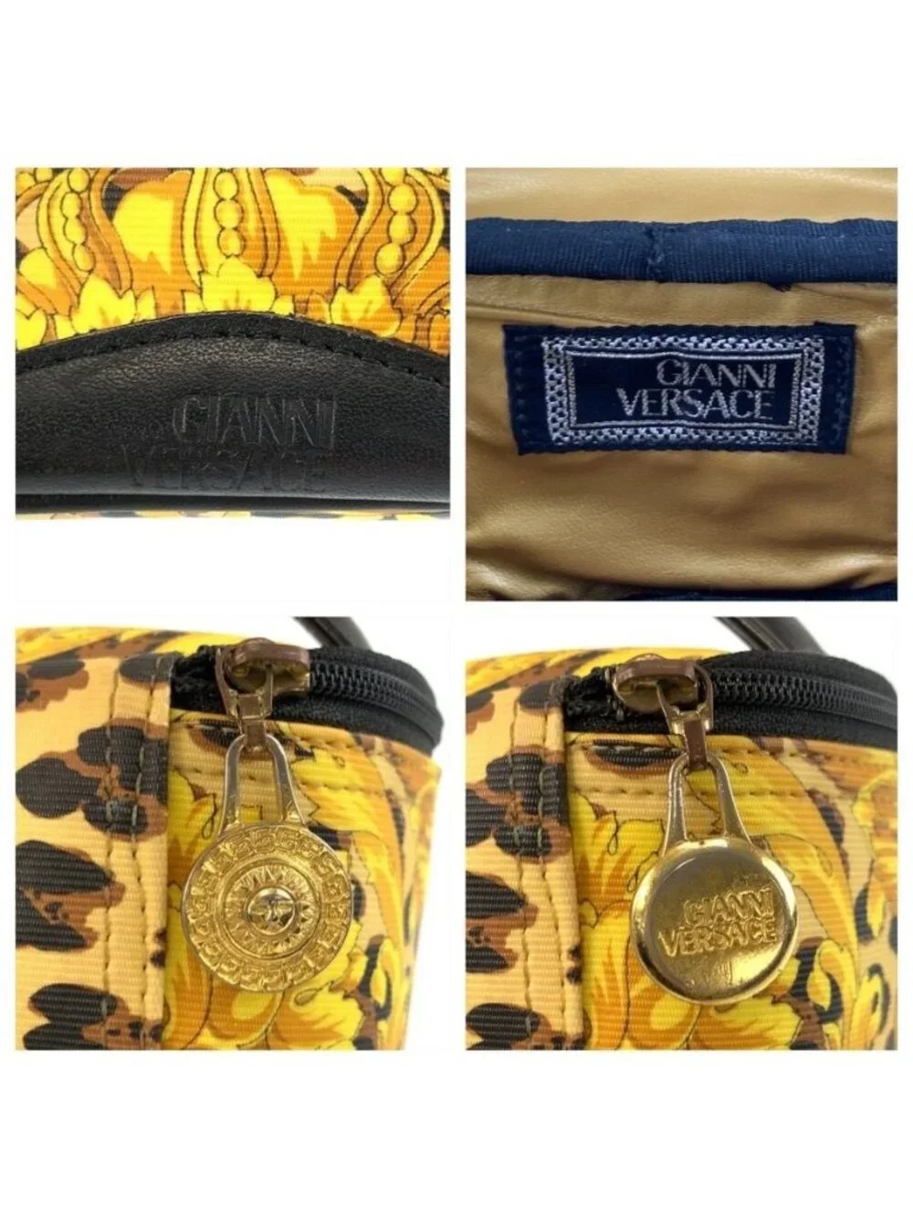 Versace Sunburst Leopard Print Yellow Black Gold Pouch Vanity